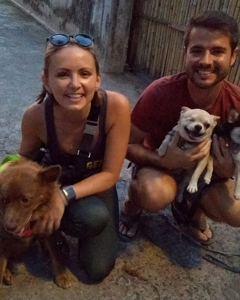Walking with three dogs