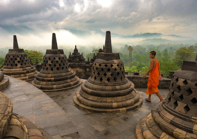 Borobudur with monk